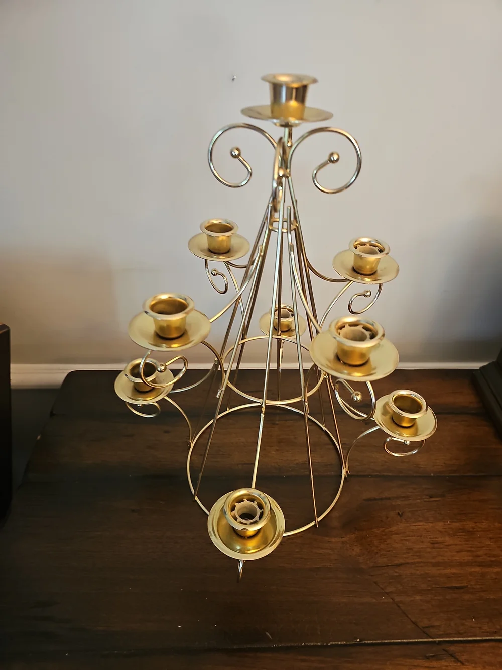 Home Interiors Gold Multi-Tier Candle Candelabra with Red Candles & Glass Shades